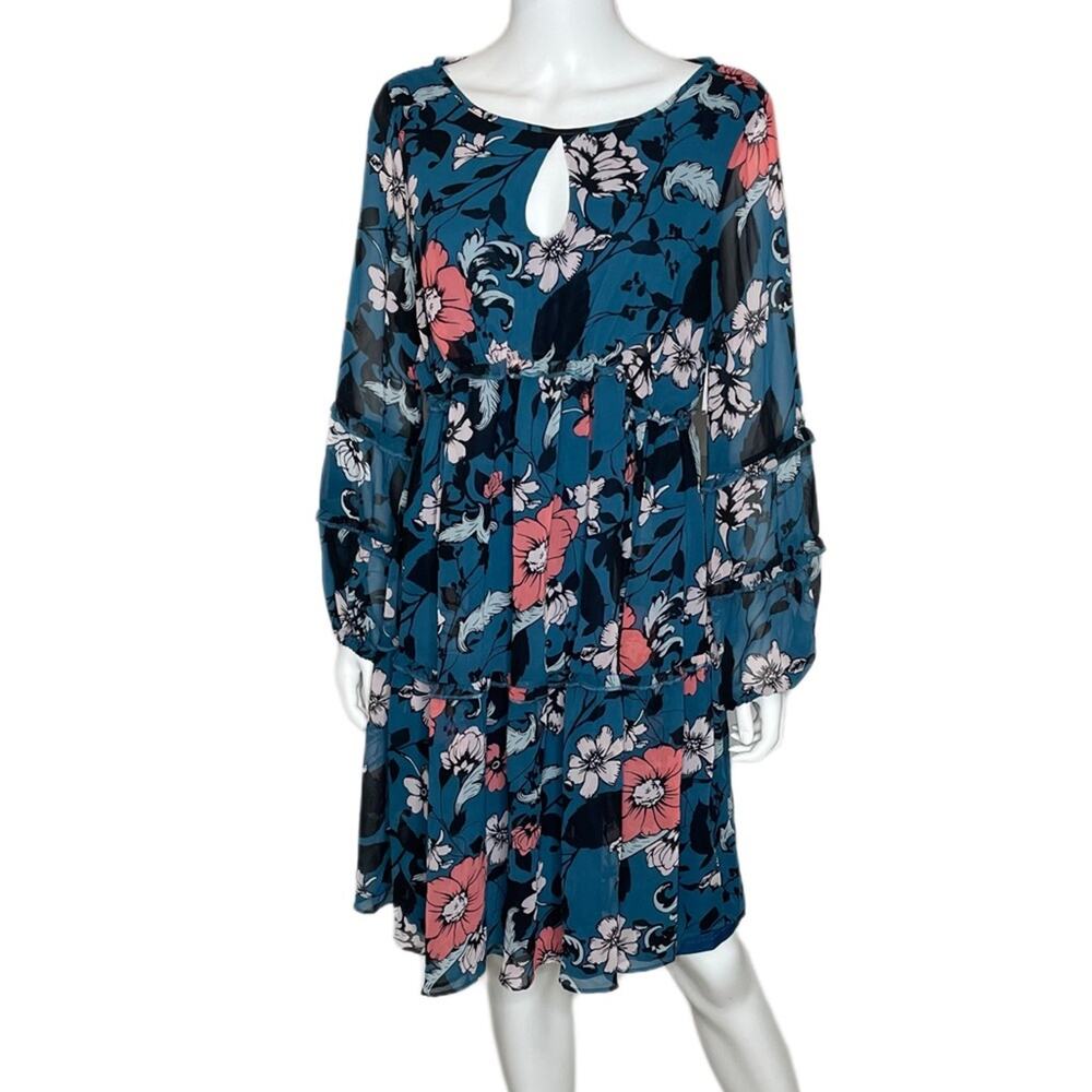 KIMI + KAI Women’s Rosie Maternity Babydoll Dress Teal Multi Floral Sz L - Picture 2 of 10